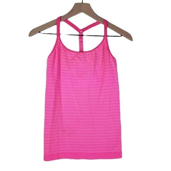 Athleta Seamless Racerback‎ Tank Top Built In Bra S Neon Pink Stripe - Picture 1 of 6